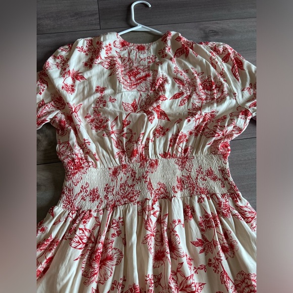 Lost and Wander mini dress floral print ivory red short sleeve size large - Picture 4 of 14